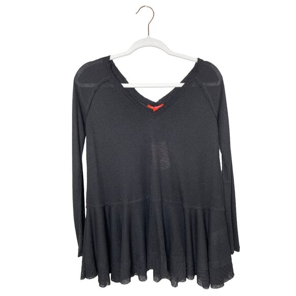 C&V Chelsea and Violet Peplum Top Size XS Black Knit Ribbed Long Sleeve New - Picture 8 of 8